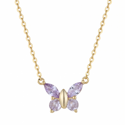 alexandrite butterfly pendant necklace in white gold finish — front view