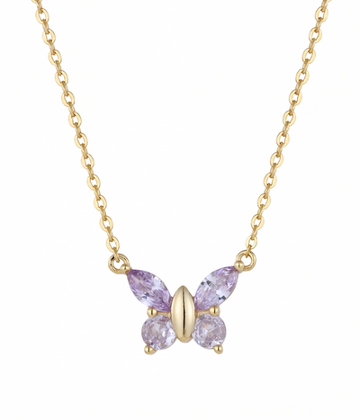 alexandrite butterfly pendant necklace in white gold finish — front view
