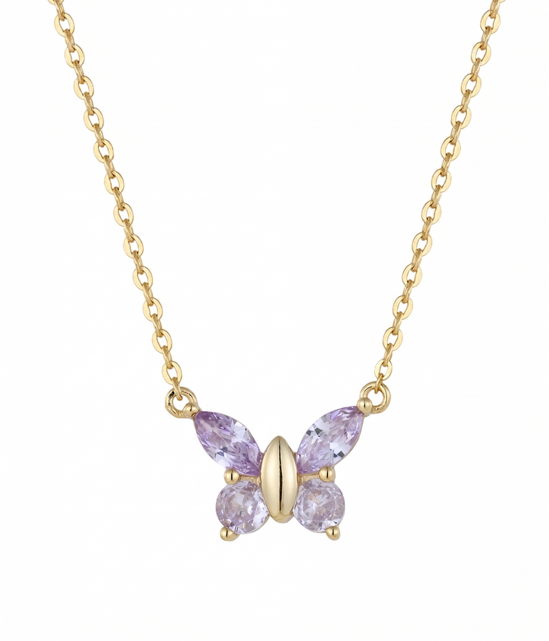 alexandrite butterfly pendant necklace in white gold finish — front view