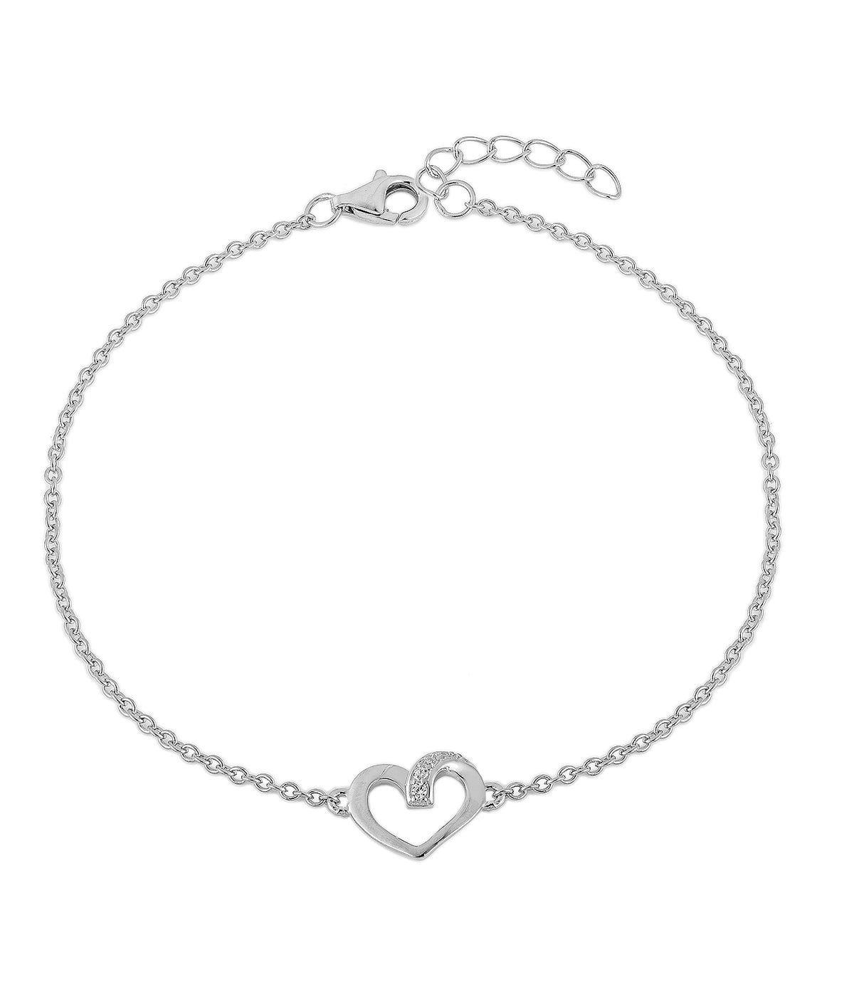 twisted heart bracelet in white gold finish — front view