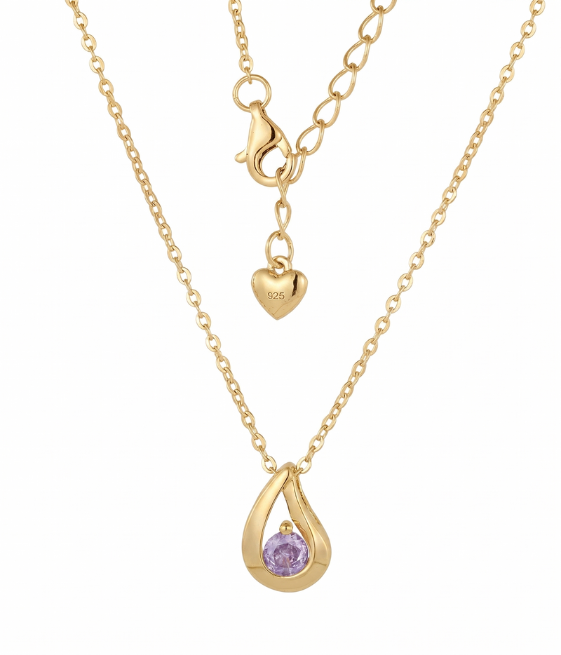 teardrop alexandrite pendant necklace in yellow gold finish — back view