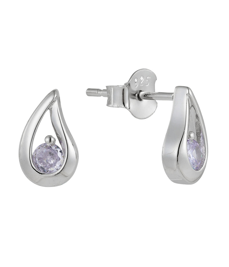 teardrop alexandrite stud earrings in white gold finish — front view