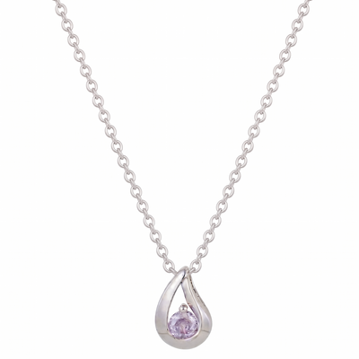 teardrop alexandrite pendant necklace in white gold finish — front view