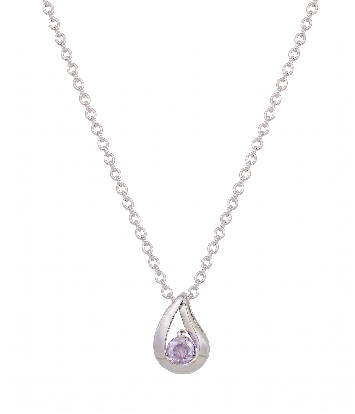 teardrop alexandrite pendant necklace in white gold finish — front view