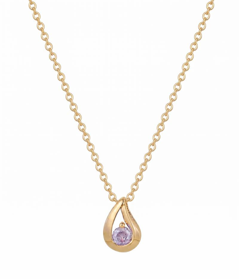 teardrop alexandrite pendant necklace in yellow gold finish — front view