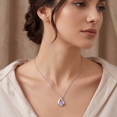 teardrop alexandrite pendant necklace in white gold finish — model view