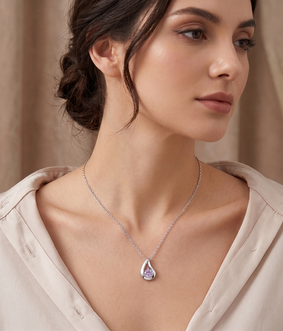 teardrop alexandrite pendant necklace in white gold finish — model view