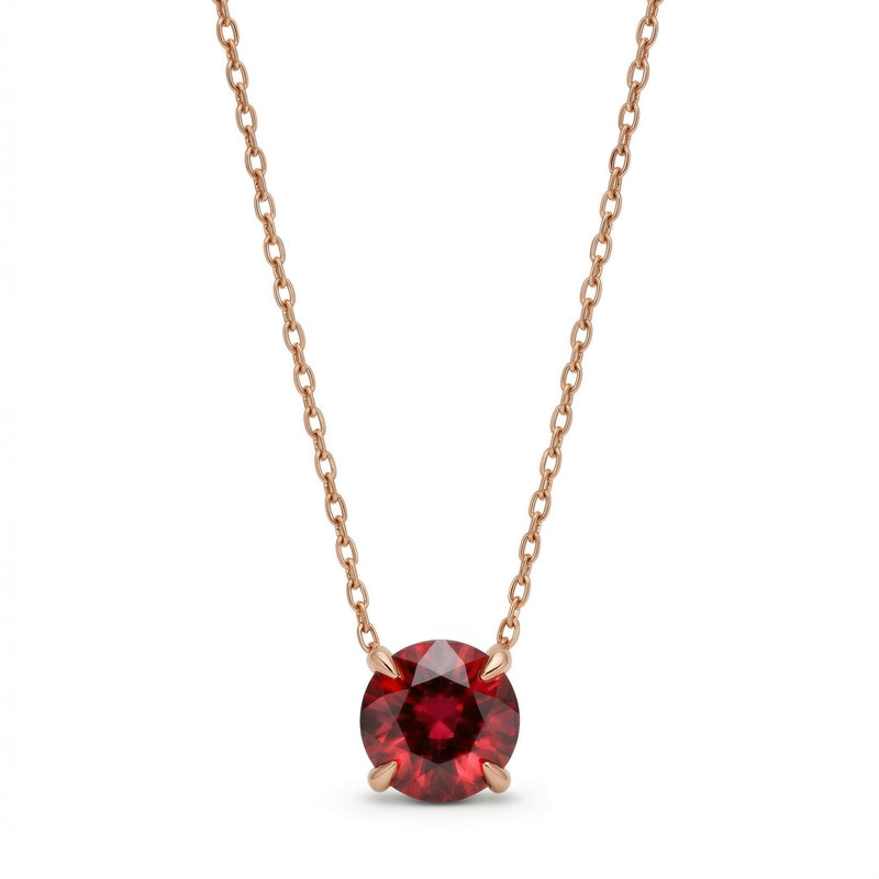 garnet birthstone necklace in rose gold finish — front view
