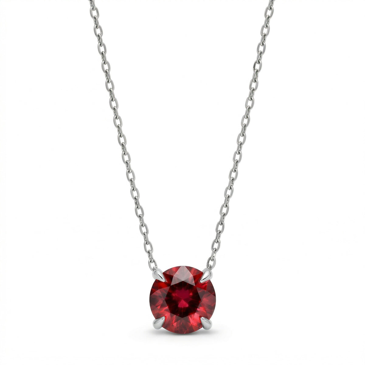 garnet birthstone necklace in white gold finish — front view