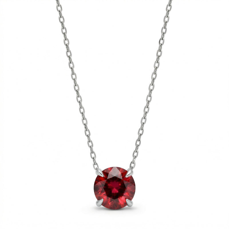 garnet birthstone necklace in white gold finish — front view