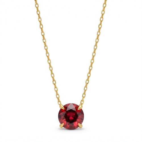 garnet birthstone necklace in yellow gold finish — front view