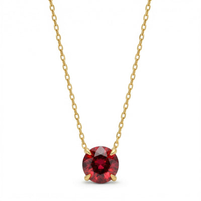 garnet birthstone necklace in yellow gold finish — front view