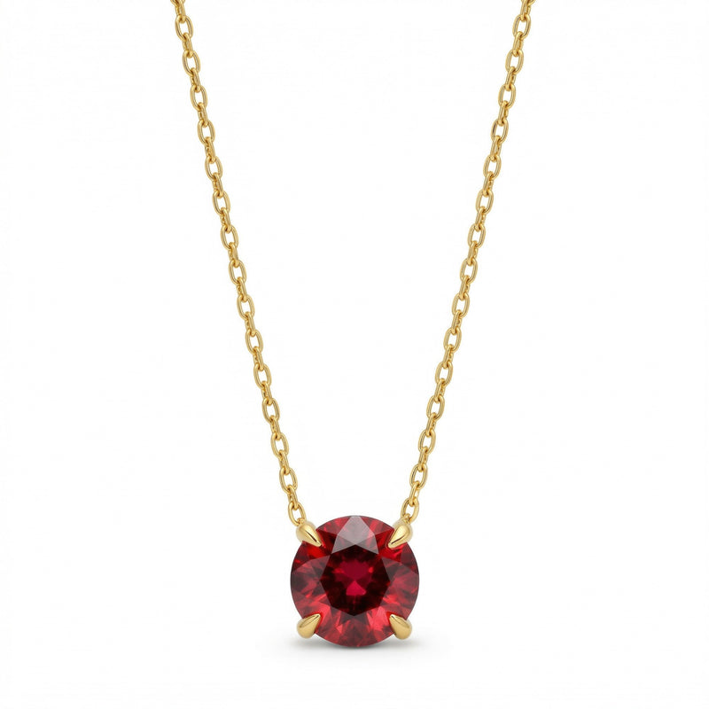garnet birthstone necklace in yellow gold finish — front view