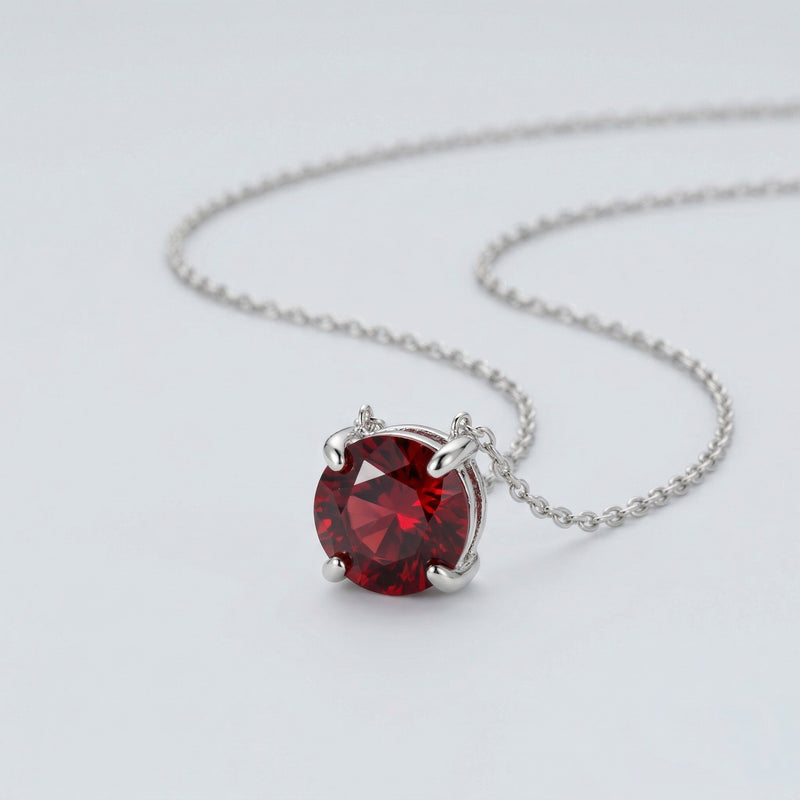 garnet birthstone necklace in white gold finish — side view