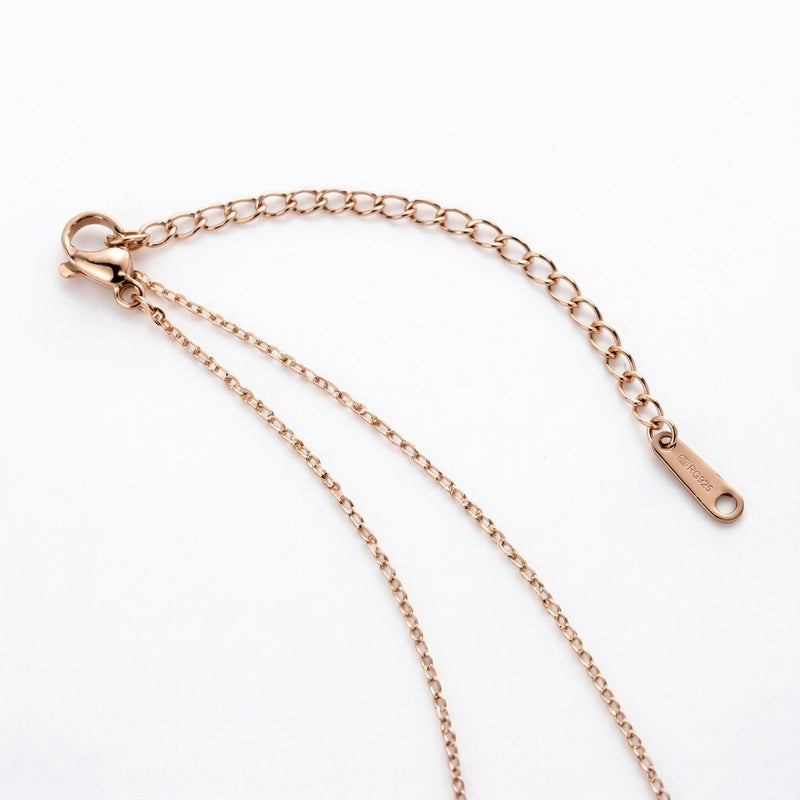amethyst birthstone necklace in rose gold finish — back view