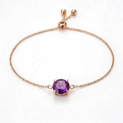 amethyst birthstone bracelet in rose gold finish — front view