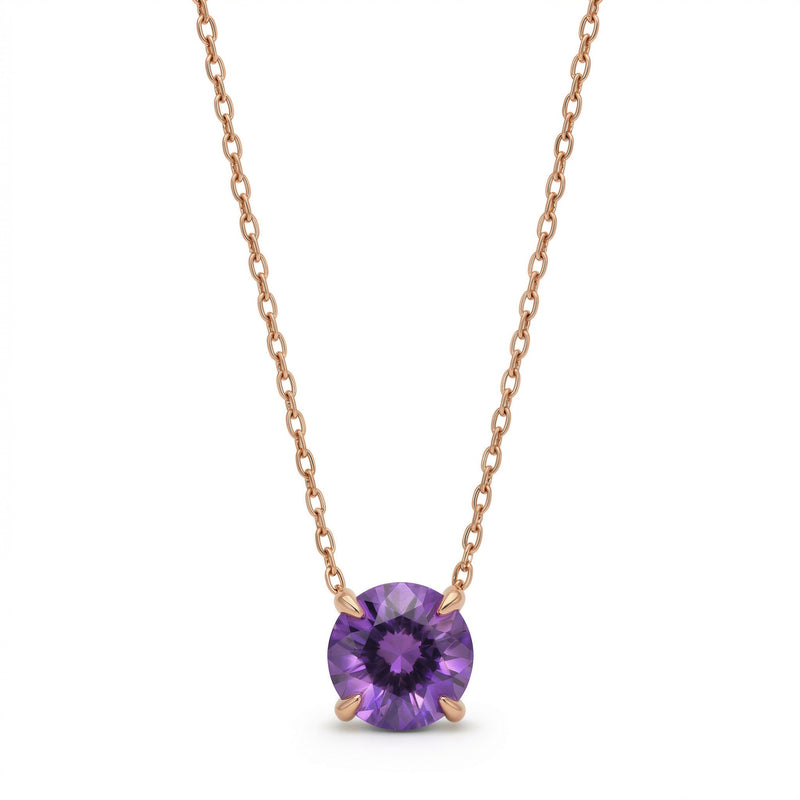 amethyst birthstone necklace in rose gold finish — front view