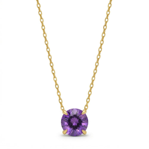 amethyst birthstone necklace in yellow gold finish — front view