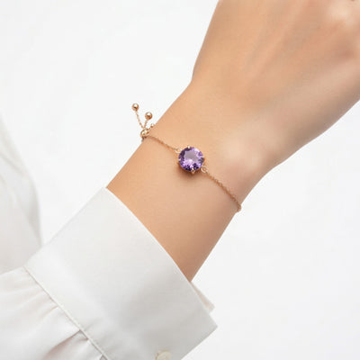 amethyst birthstone bracelet in rose gold finish — model view