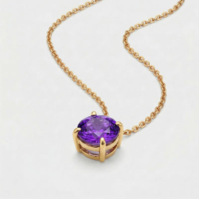 amethyst birthstone necklace in yellow gold finish — side view