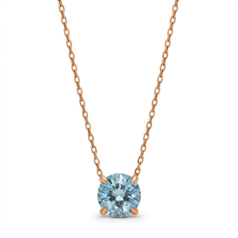aquamarine birthstone necklace in rose gold finish — front view