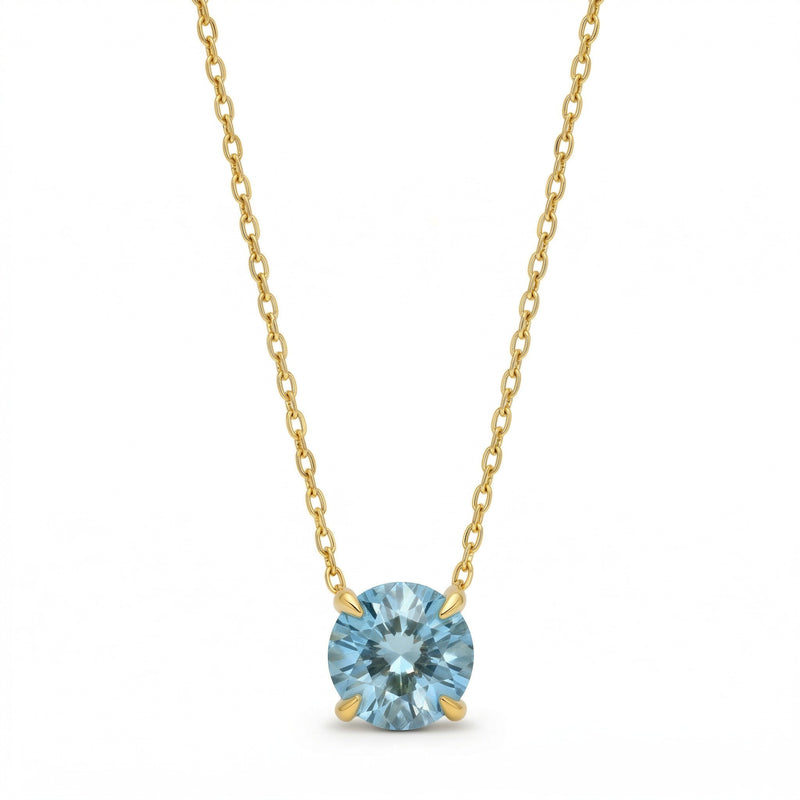aquamarine birthstone necklace in yellow gold finish — front view