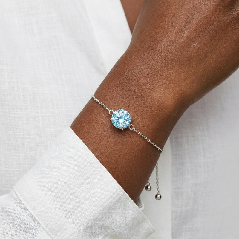 aquamarine birthstone bracelet in white gold finish — model view