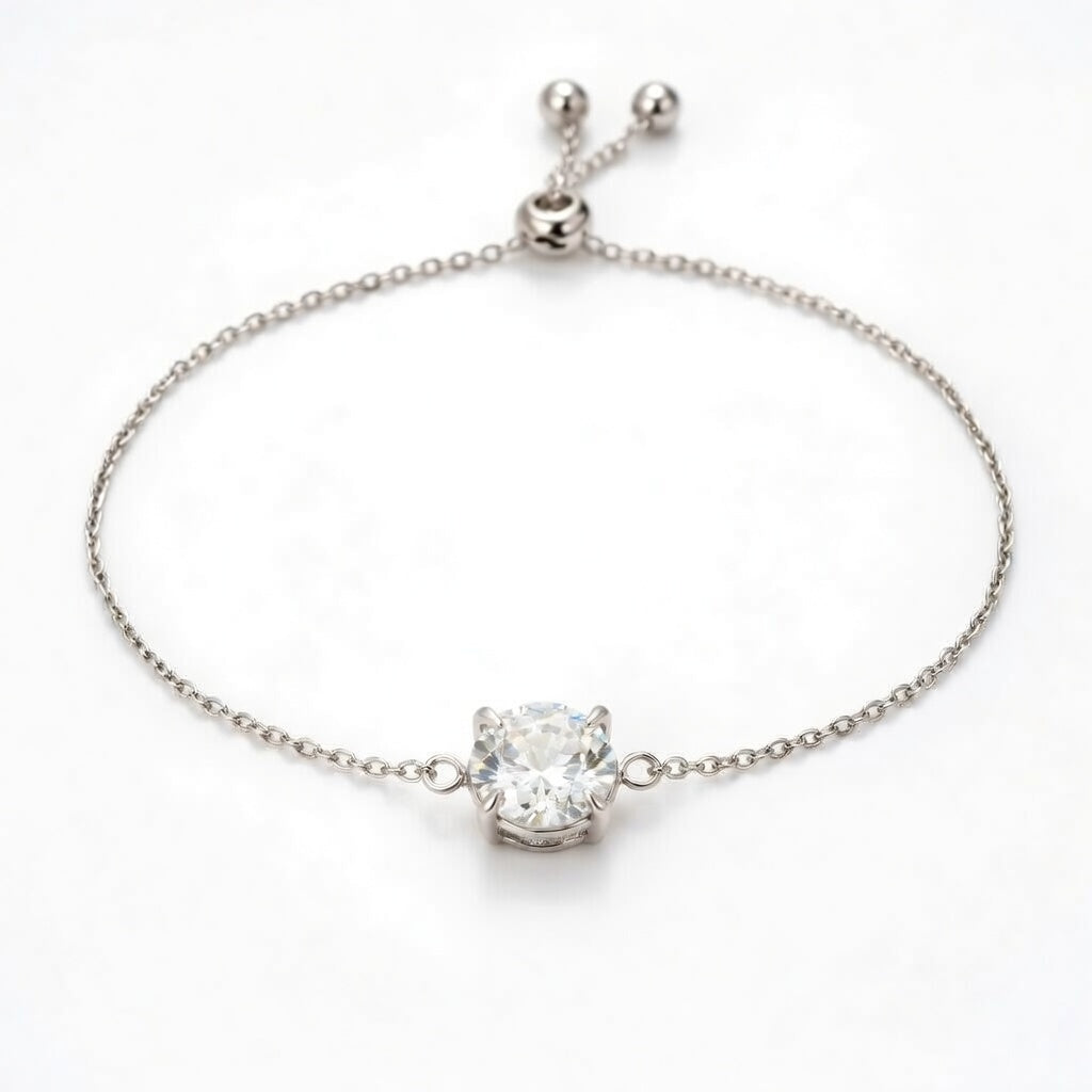 diamond birthstone bracelet in white gold finish — front view
