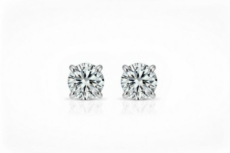 diamond birthstone stud earrings in white gold finish — front view