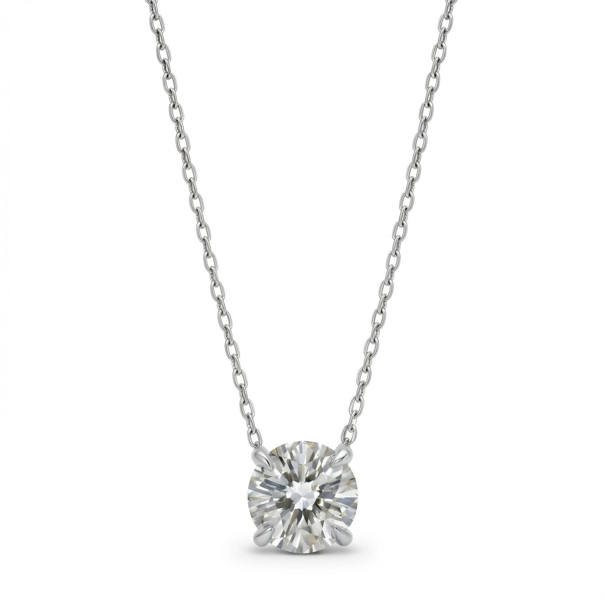 diamond birthstone necklace in white gold finish — front view