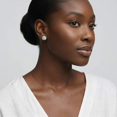 diamond birthstone stud earrings in rose gold finish — model view