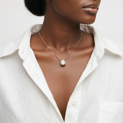 diamond birthstone necklace in rose gold finish — model view