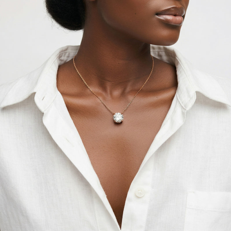 diamond birthstone necklace in rose gold finish — model view