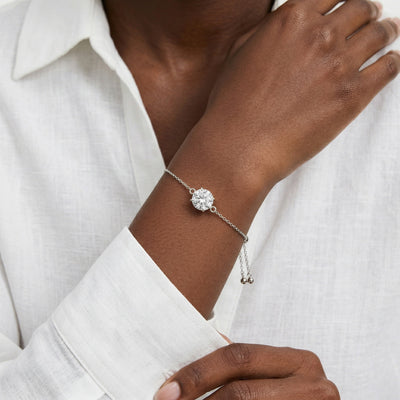 diamond birthstone bracelet in white gold finish — model view