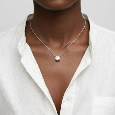 diamond birthstone necklace in white gold finish — model view