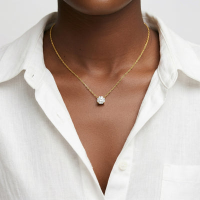 diamond birthstone necklace in yellow gold finish — model view