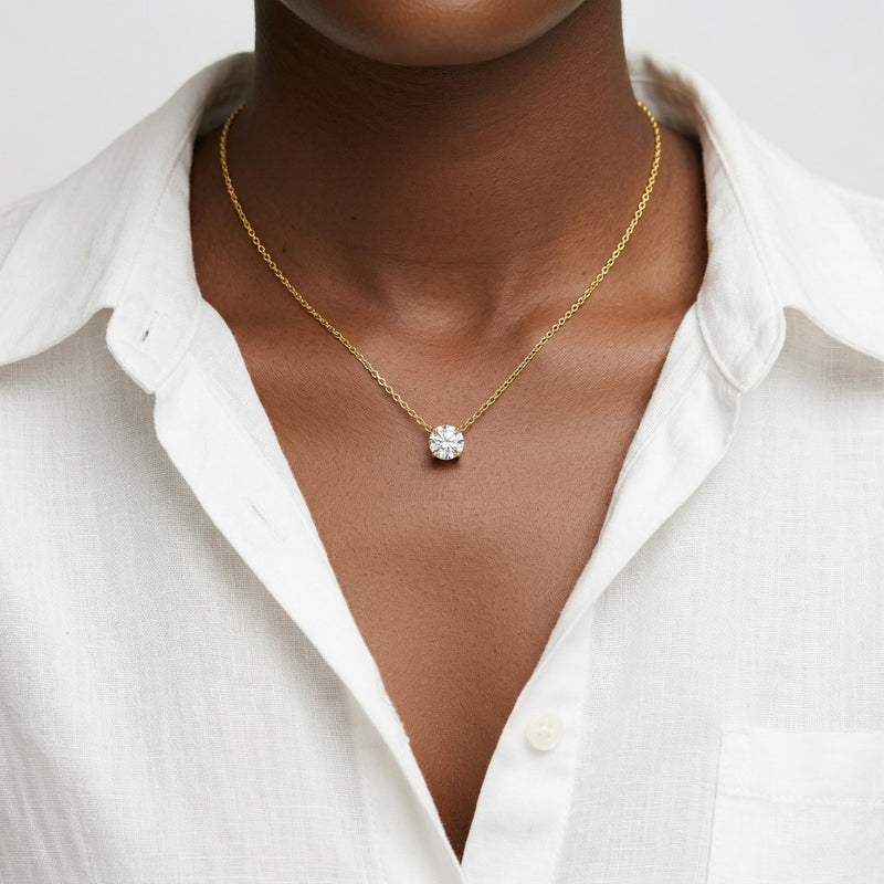 diamond birthstone necklace in yellow gold finish — model view