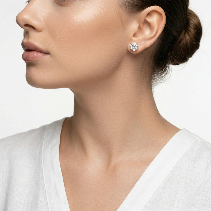 diamond birthstone stud earrings in rose gold finish — model view