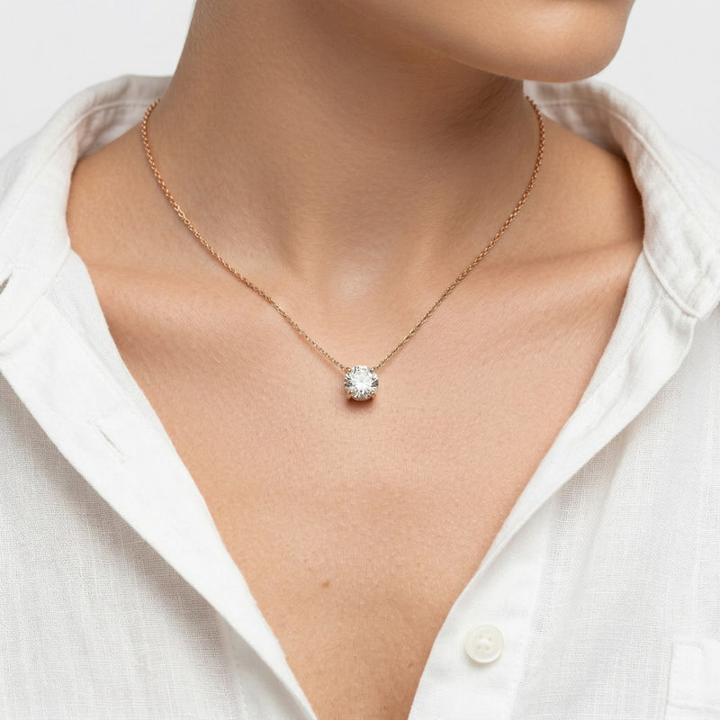diamond birthstone necklace in rose gold finish — model view