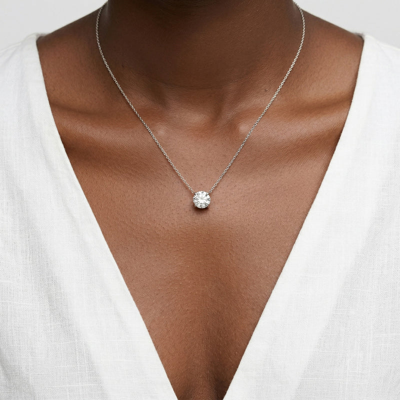 diamond birthstone necklace in white gold finish — model view