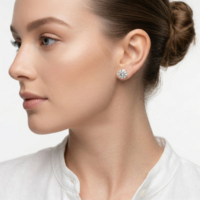 diamond birthstone stud earrings in yellow gold finish — model view