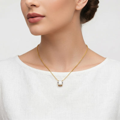 diamond birthstone necklace in yellow gold finish — model view