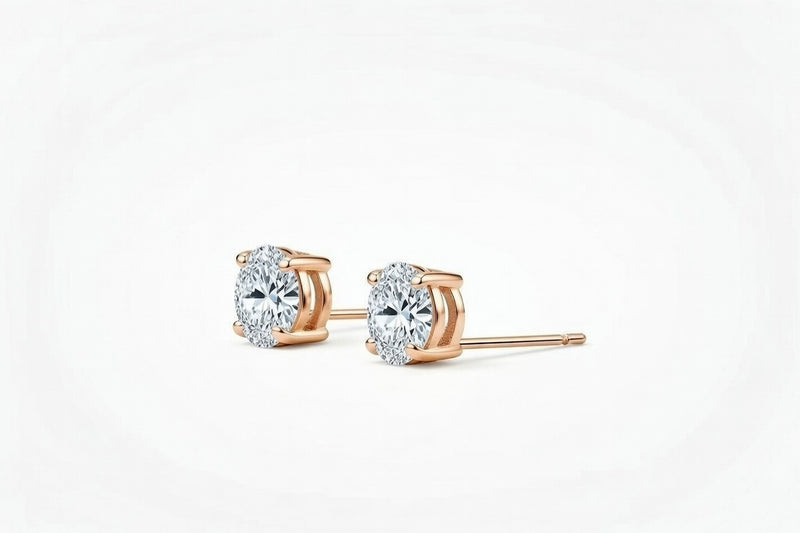 diamond birthstone stud earrings in rose gold finish — side view