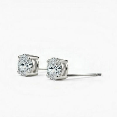 diamond birthstone stud earrings in white gold finish — side view