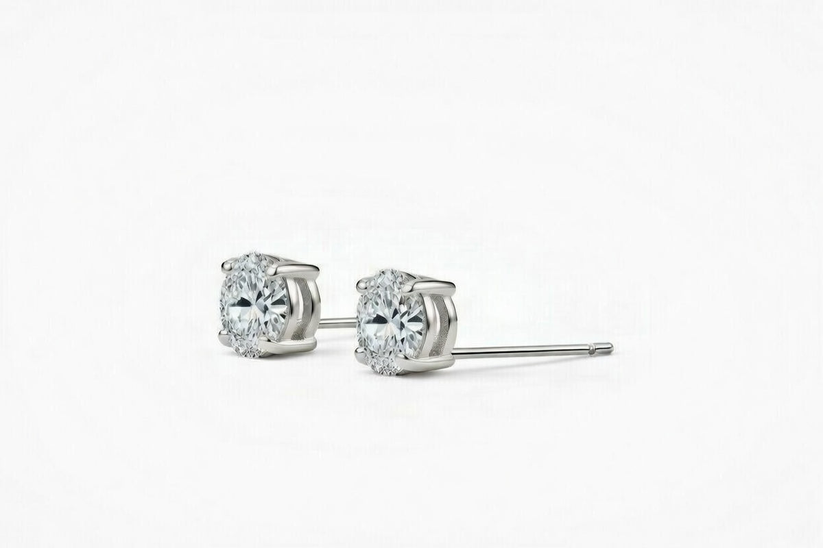 diamond birthstone stud earrings in white gold finish — side view