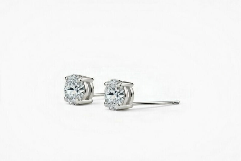 diamond birthstone stud earrings in white gold finish — side view