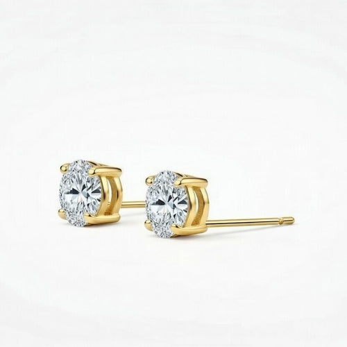 diamond birthstone stud earrings in yellow gold finish — side view