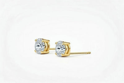 diamond birthstone stud earrings in yellow gold finish — side view
