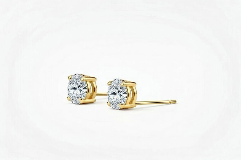 diamond birthstone stud earrings in yellow gold finish — side view