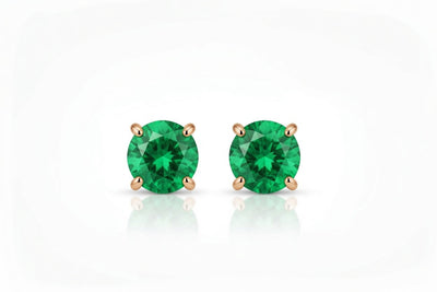 emerald birthstone stud earrings in rose gold finish — front view